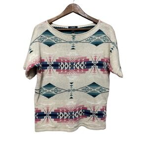 Chaps Petite Southwestern Knit Top Short Sleeve Shirt‎ Geometric Pattern